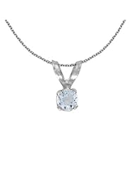 14k White Gold Round Aquamarine Pendant with 18" Chain