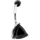 Solid 14KT White Gold Black Trillion CZ Internally Threaded Belly Ring
