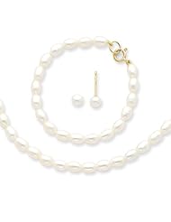 14k White Fw Cultured Pearl 12 In. Necklace, Bracelet & Earrings Set, Best Quality Free Gift Box Satisfaction Guaranteed