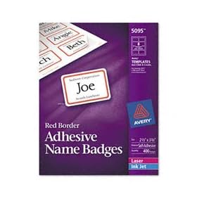 Avery 5095 Self-adhesive laser/ink jet name badge labels, 2-1/3x3-3/8, red border, 400/box