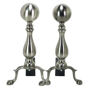 Pewter Ball Top Andirons with Short Shanks