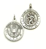 Saint Christopher - Sterling Silver Reversible US Army St. Christopher Protect Us Pendant