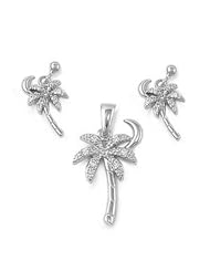Sterling Silver Elegant Fashion Design Moon and Palm Tree Pendant and Earrings Jewelry Set