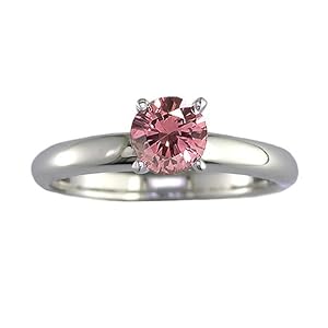 1/2 Ct. Pink Diamond Solitaire Ring Engagement Style in 14K White Gold Size 5