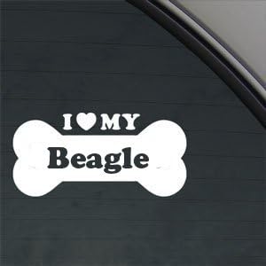I LOVE MY BEAGLE Dog Bone 6" (color: WHITE) Vinyl Decal Window Sticker for Cars, Trucks, Windows, Walls, Laptops, and other stuff.