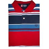 Men's Chaps Ralph Lauren Polo Shirt Short Sleeved Red, Navy & Blues White Striped Medium - XL