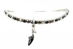 Anklet - A38 - Swarovski (tm) Crystal - Stretch ~ Jet & Smoky Topaz (Black & Brown) with Black Mule Charm