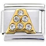 Gold Letter A GEM STONE Italian Charm