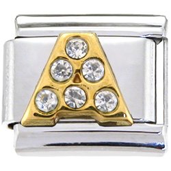 Gold Letter A GEM STONE Italian Charm