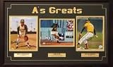 Signed Oakland Athletics Framed 3 8x10 Collage Vida Blue, Bert Campaneris, and Rollie Fingers were all major contributors to the Oakland Athletics teams of the 70's. They each played a key role in the Althetics winning three consecutive World Series Titles. This great 3 photo framed piece comes hand signed by Vida Blue, Bert Campaneris, and Rollie Fingers. A nameplate for each player is also 