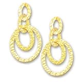 14k Yellow Elegant Drop Hammered Circles Design Earrings