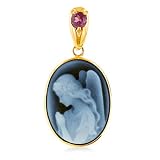 14K Yellow Gold Angel Pink Turmaline Birthstone October Cameo Pendant