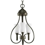 Progress Lighting P3845-20WB Flirt Three Light Semi-Flush Mount, Antique Bronze Finish with White Opal Glass