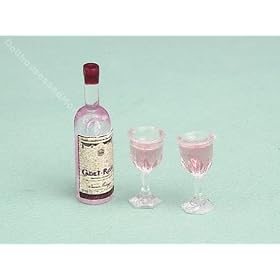 Rose Wine with 2 Goblets Dollhouse Miniature