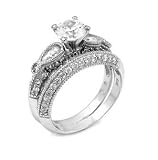 Sterling Silver Engagement 2 Set Ring with Cubic Zirconia - Size: 5-9
