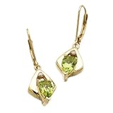 14K Yellow Gold Pear Shape Peridot Diamond Fashion Earrings