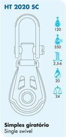 Nautos #HT 2020SC-DYNAMIC LINE 20 MM -SINGLE SWIVEL- 20 mm sheave-Heavy duty characteristics.Sailboat block