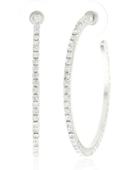 Nine West Silver-Tone Plated Crystal Medium Hoop Earrings