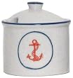Porcelain Pottery Blue and White Nautical Anchor Sugar Bowl 3.5"H, 8oz Set of 2