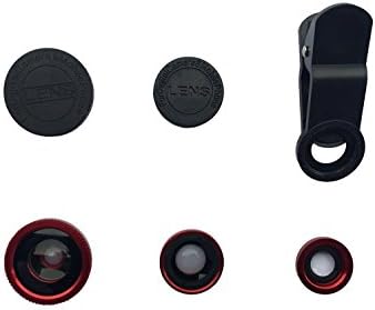 Vinious® 3 in 1 Clip-on 180 Degree Fish Eye Lens + Wide Angle + Macro Lens for for iPhone SE, 6, 6S, 5, 5S, 5C, iPod Touch, Samsung Galaxy S3, S4 (Red)