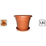 Blumentopf rund d 18 cm  h 15 cm inkl. Untersetzer Kunststoff Farbe teracotta