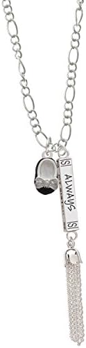 Black Enamel Baby Shoe with Bow Always My Sister Bar Tassel Necklace