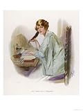 Lady Sits at Her Desk Writing with a Quill Pen Art Giclee Poster Print, 18x24