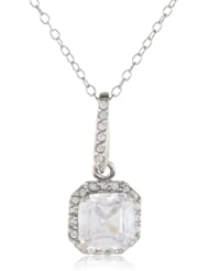 Sterling Silver Asher Cut Cubic Zirconia Drop Pendant Necklace, 18"