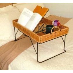 Solid Wood and Wicker Bed Tray (Honey / Black) (24.25 x 15.25 x 11.75)