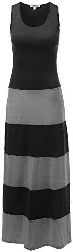 Stripe Colorblock Sleeveless Tank Maxi Dresses Gray Size L
