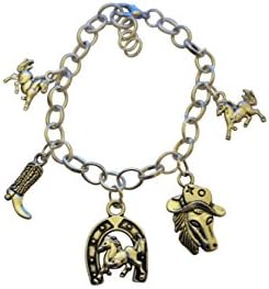 Horse Lover Equestrian Cowgirl Silver Dangle Bracelet Includes Charms
