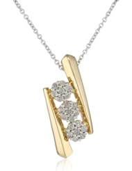 18k Gold Plated Sterling Silver Three Stone Diamond Pendant Necklace (1/3 Cttw, I-J Color, I2-I3 Clarity), 18"