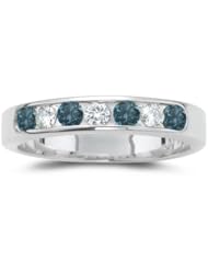 0.13 Cts Diamond & 0.18 Cts Blue Diamond Ring in 14K White Gold