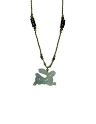 A Unique Gift - Rabbit Zodiac Jade Necklace Embellished with Jade Bamboo for Strength and Harmony Made of Seagreen Cord - Born In: 1939, 1951, 1963, 1975, 1987, 1999, 2011