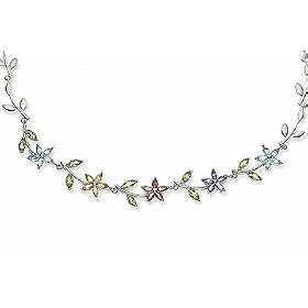 6 1/4 Carat Multi-Gemstone Sterling Silver Flower Necklace by 