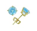 14K Yellow Gold Four Prong 6mm Round Blue Topaz Stud Earrings