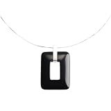 EXP Sterling Silver Rectangle Hollow Black Onyx Pendant Necklace