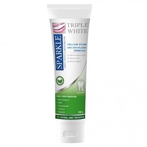 Sparkle Triple White , Toothpaste for Yellow Stain & Plaque Removal Gum & Tooth Protection , helps to remove stains caused by coffee, tea, red wine and tobacco , 100g (3.5 Oz) per tube