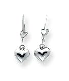 14k White Gold Puffed Heart Dangle Earrings