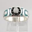 Western Horse Shoe Ring with Turquoise Chip Inlay & Sterling Silver for Men or Women, Sizes 5, 6, 7, 8, 9, 10, 11, 12, 13, 14, and 15, #10990