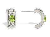 14K White Gold Genuine Oval Peridot and Diamond Hoop Earrings