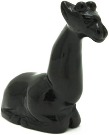 Hand Carved Gemstone Sitting Giraffe Black Obsidian Resting Artistry