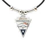 Denver Broncos Leather Necklace w/Beads & Pewter Pendant - NFL Football Fan Shop Sports Team Merchandise