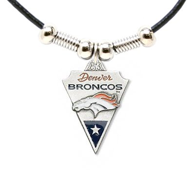 Denver Broncos Leather Necklace Beads & Pewter Pendant – NFL Football Fan Shop Sports Team Merchandise