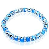 Light Blue Evil Eye Glass Beads Bracelet with Rhinestones Spacers