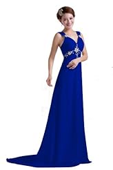 V-neck Beaded Lace-Up Chiffon/Polyester Evening Dress  with a Brush/Sweep Train 