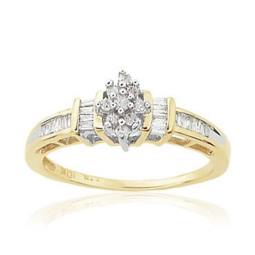 Baguette & Round Diamond Ring 1/4ctw