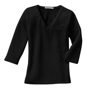 NEW Port Authority - Ladies 3/4 Sleeve V-Neck T-Shirt Black-XL