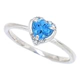 0.53Ct Heart Shaped Blue Topaz and Diamond Ring in 10Kt White Gold