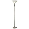 3 Way Iron Torchiere with Frosted Glass Shade - Antique Silver